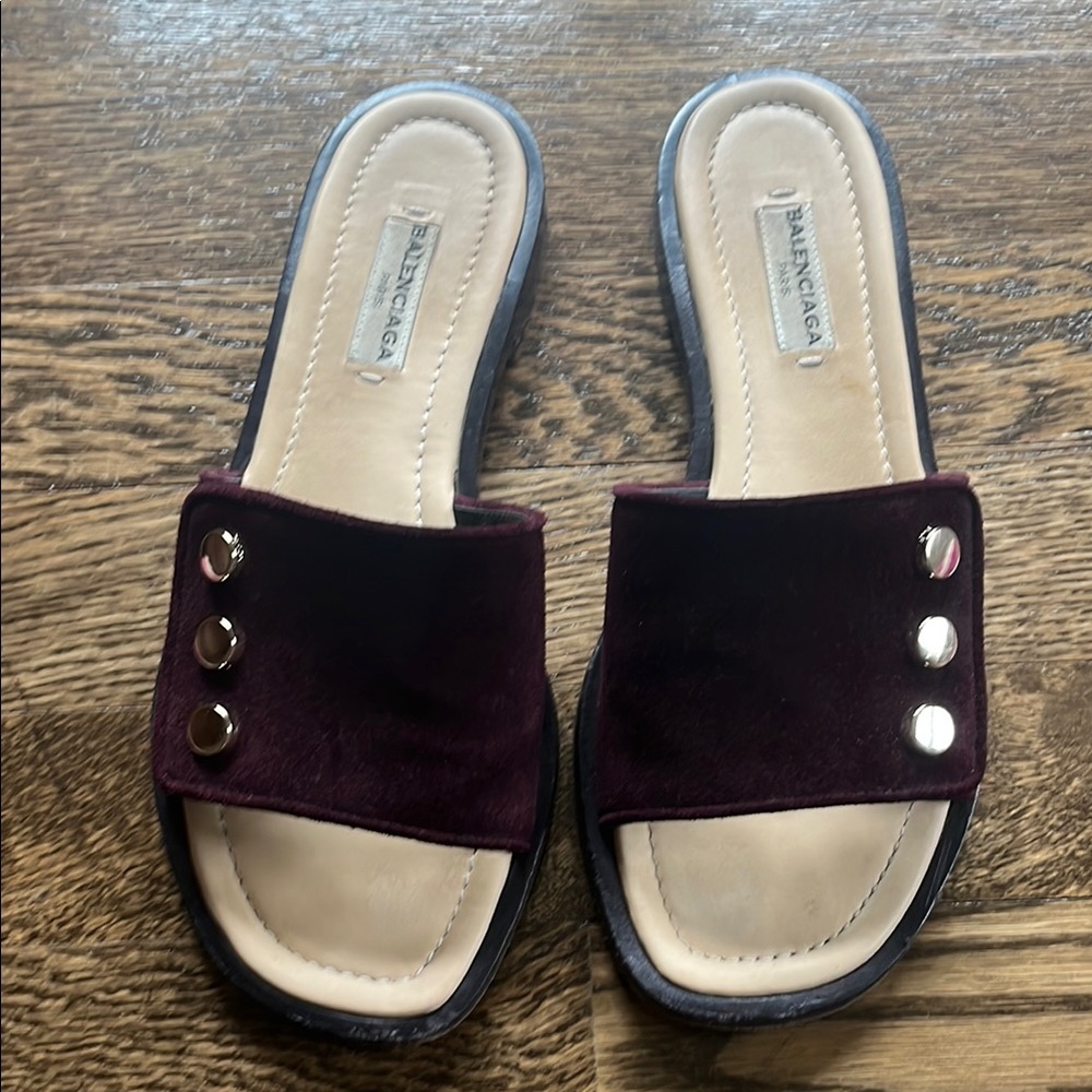 Balenciaga Burgundy Slide Sandals